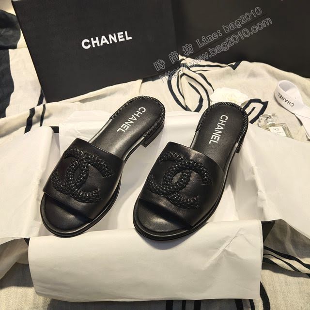 Chanel女鞋 香奈兒2020ss春夏新品一字logo拖鞋  naq1205